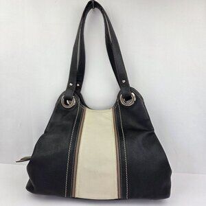 Tignanello Pebbled Leather color Block Shoulder Bag Black, Cream, Taupe